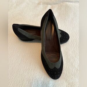 Sesto Meucci Black and Gray Suede lug sole shoes